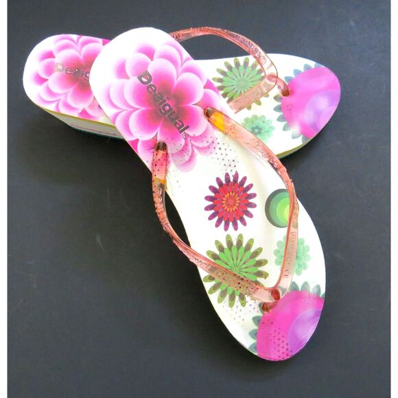 Desigual Colorful Floral Wedge Flip Flops  24(7.5 US) - Picture 1 of 7